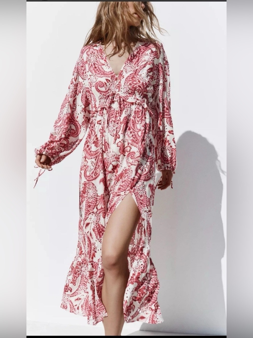 Zara White Maxi Dress with Red Paisley Print